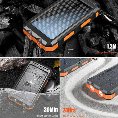 10000Mah Portable Solar Power Bank, Waterproof Solar Phone Charger with LED Light and Dual USB Ports, Compatible with Iphone and Android #GLOBAL PICKS