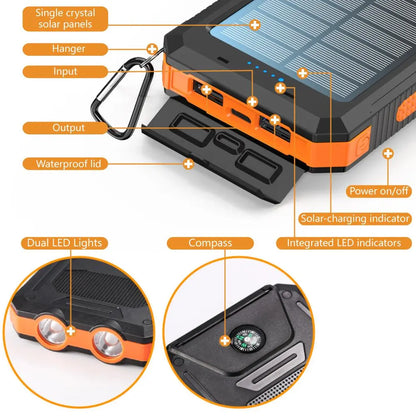 10000Mah Portable Solar Power Bank, Waterproof Solar Phone Charger with LED Light and Dual USB Ports, Compatible with Iphone and Android #GLOBAL PICKS