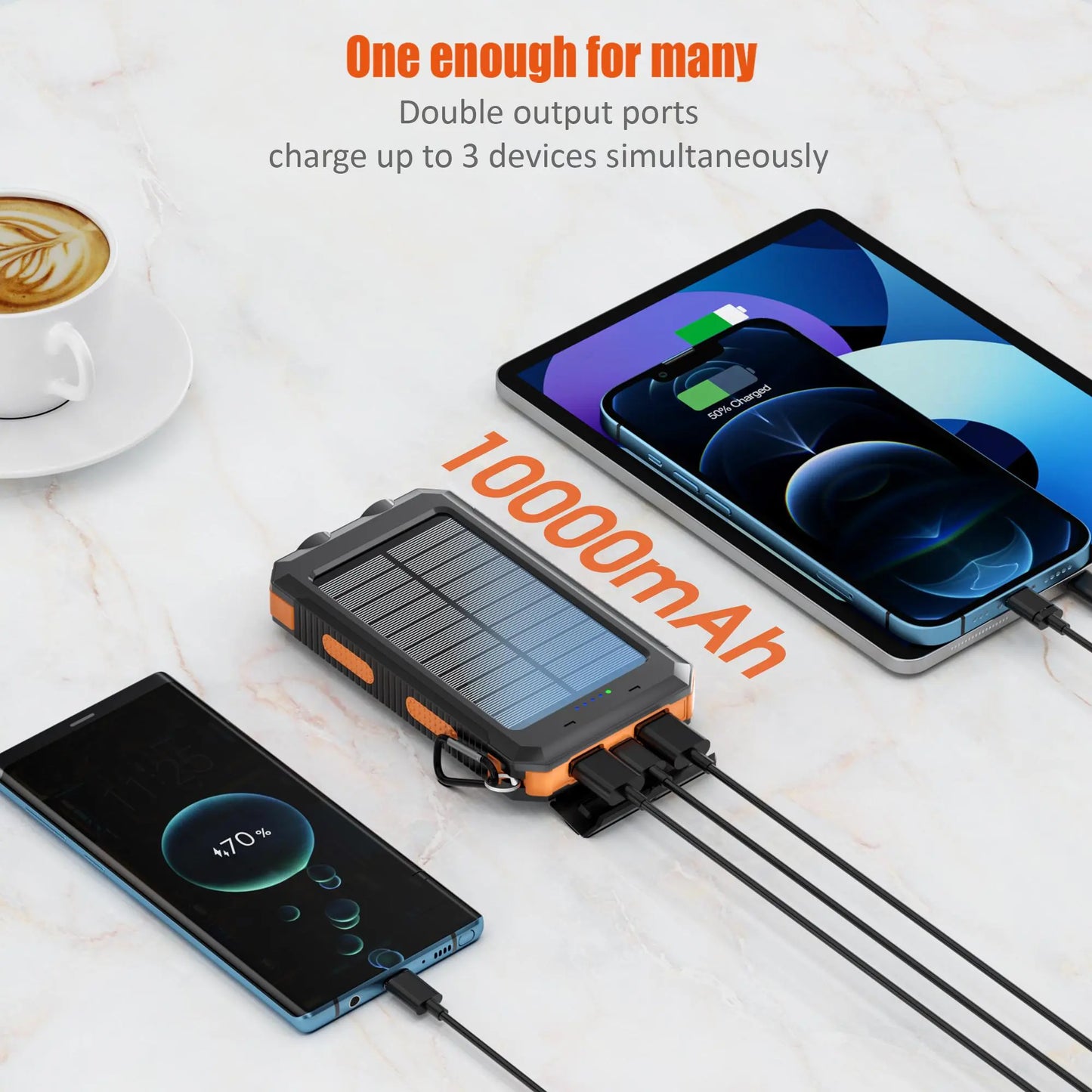 10000Mah Portable Solar Power Bank, Waterproof Solar Phone Charger with LED Light and Dual USB Ports, Compatible with Iphone and Android #GLOBAL PICKS