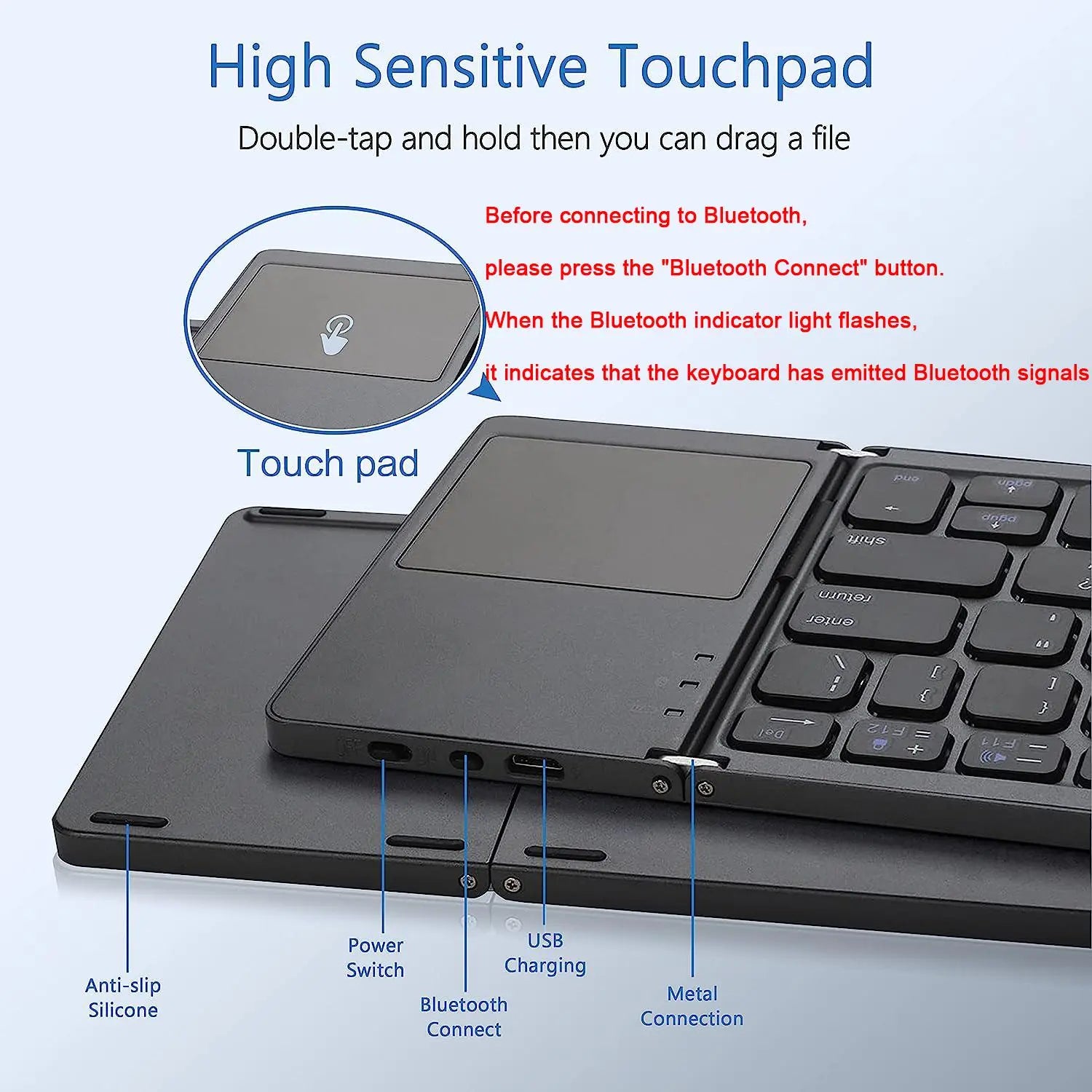 Ultra-Slim Foldable Wireless Bluetooth Keyboard for Tablets - Ideal for Home and Office Use