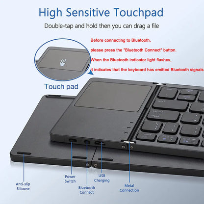 Ultra-Slim Foldable Wireless Bluetooth Keyboard for Tablets - Ideal for Home and Office Use