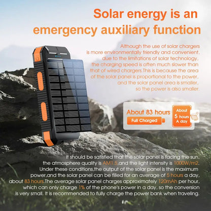 10000Mah Portable Solar Power Bank, Waterproof Solar Phone Charger with LED Light and Dual USB Ports, Compatible with Iphone and Android #GLOBAL PICKS