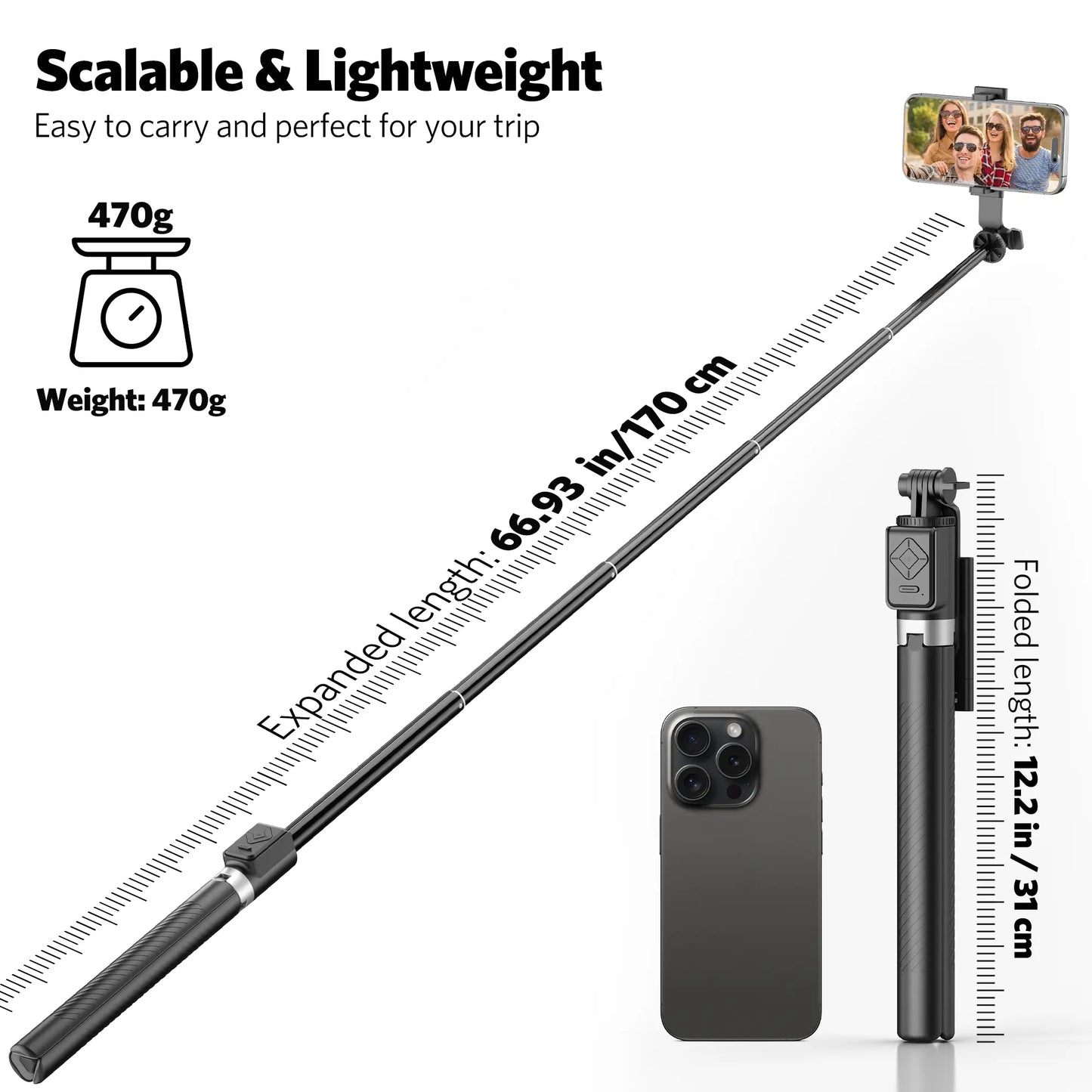 6-In-1 Alloy Selfie Stick with Fill Light - 67" Detachable Smartphone/Cellphone Tripod, Wireless Remote (Page Turner, Camera Video Recording, Music Control) for Ios (Iphone/Ipad), Android [Tools and Gadgets], Cool Gadgets