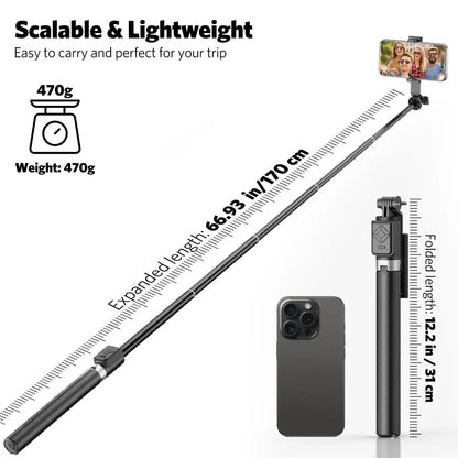 6-In-1 Alloy Selfie Stick with Fill Light - 67" Detachable Smartphone/Cellphone Tripod, Wireless Remote (Page Turner, Camera Video Recording, Music Control) for Ios (Iphone/Ipad), Android [Tools and Gadgets], Cool Gadgets