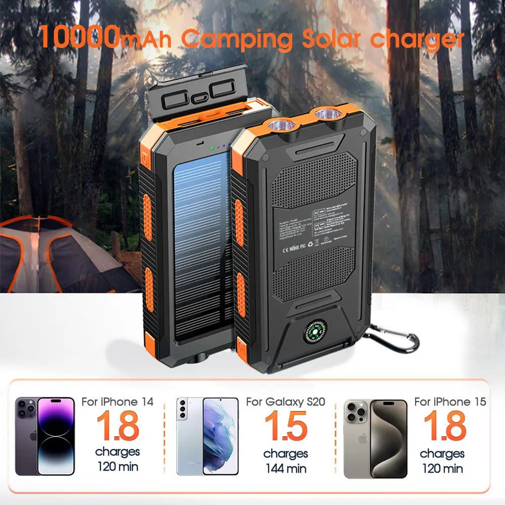 10000Mah Portable Solar Power Bank, Waterproof Solar Phone Charger with LED Light and Dual USB Ports, Compatible with Iphone and Android #GLOBAL PICKS