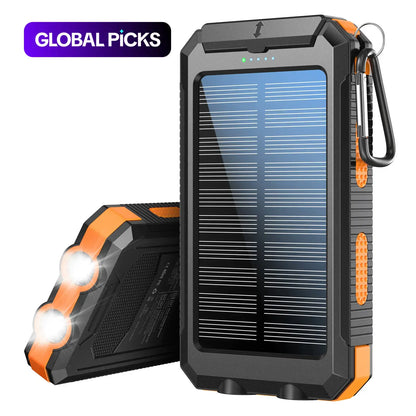 10000Mah Portable Solar Power Bank, Waterproof Solar Phone Charger with LED Light and Dual USB Ports, Compatible with Iphone and Android #GLOBAL PICKS