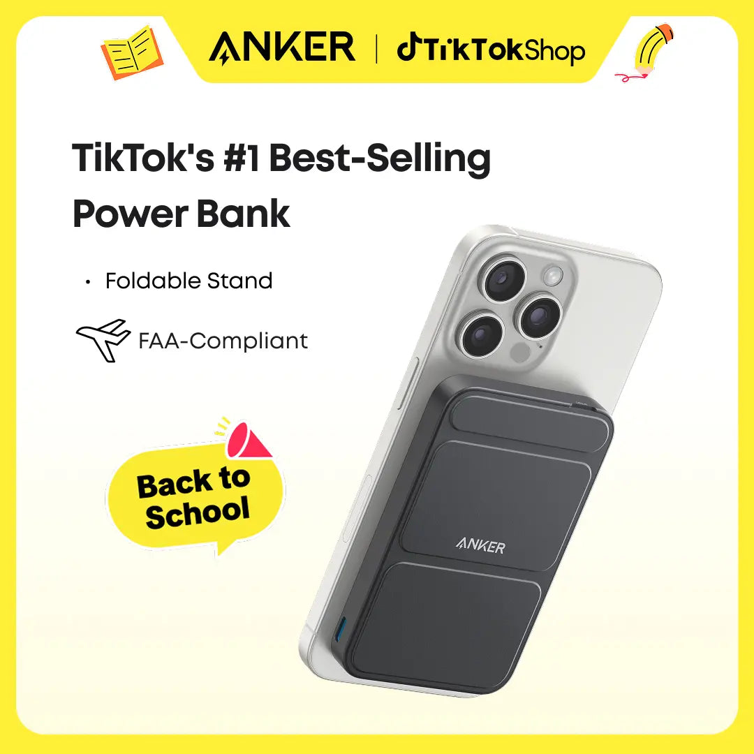 Anker 5,000Mah Magnetic Power Bank, Wireless Portable Charger with Foldable Stand & Side USB-C Port, Battery Pack for Iphone 17/16/15/14/13